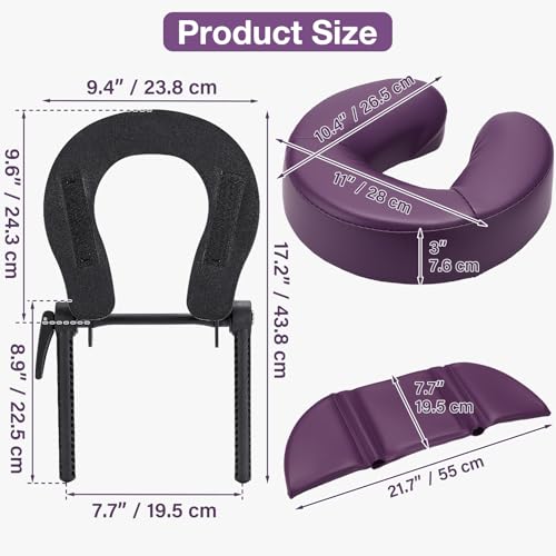 Udefineit Face Down Tabletop Massage Kit, Adjustable Headrest Face Cradle with Hand Rest Pad, Universal Desktop Home Mattress Massage Cradle with Soft Pillow for SPA Chair Bed Office Desk - Purple