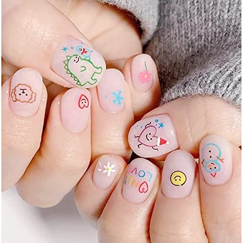 Dinosaur Nail Art Stickers Decals Cute Monster Nail Art Sticker Flower Loving Smile Decals 3D Self Adhesive DIY Design Fashion Trend Glamour Decoration Accessories for Ladies Girls Kids (2 Sheets)