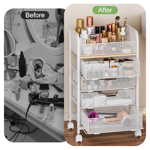 Hongtamoya Rolling Makeup Cart Organizer with 4 Drawers