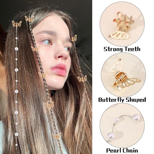 LifeDawn 14Pcs Butterfly Hair Clips for Women Girls,Small Butterfly Hair Clips Gold Tassel Butterfly Hair Clips with Pearl Mini Metal Butterfly Hair Clips Christmas Hair Accessories for Women,Gold