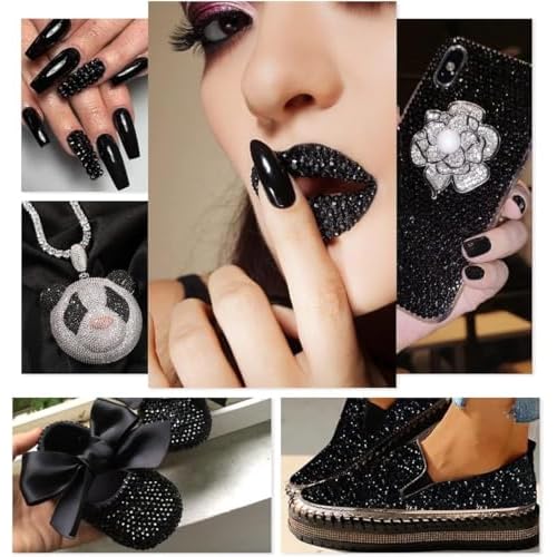 Solid Black Resin Flatback Rhinestones for Crafting Pure Black Flatback Jelly Stones 2mm 3mm 4mm 5mm 6mm Gems Diamonds for Nails Face Eyes Makeup Tumblers Bottles Crafts Clothes Shoes Phones