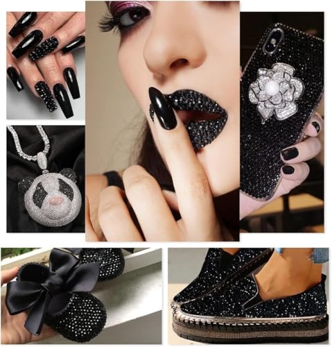 Black Resin Rhinestones 3mm Bulk for Nail Art & Crafting - Pure Black SS10