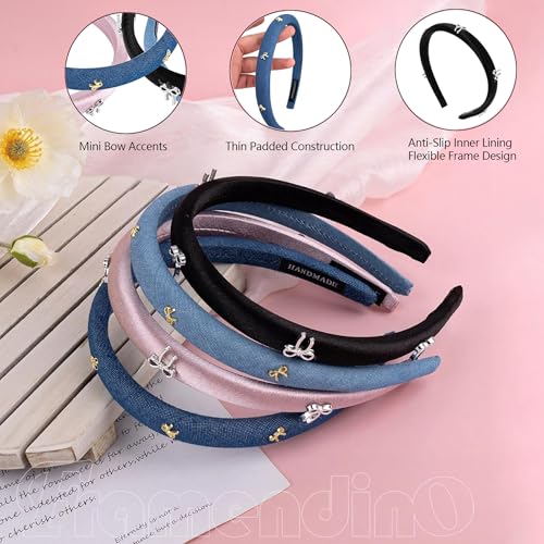 Framendino 4 Pack Thin Padded Bow Headbands for Women