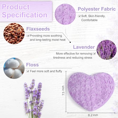 Atsuwell Cooling Ice Face Eye Mask Set for Dark Circles and Scented Lavender Throw Pillow and Flaxseed Fluffy Microwave Heat Pad for Pain Relief, Muscle Ache, Joints, Neck, Back Pain, Purple