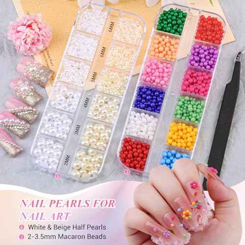 12 Boxes Nail Gems and Charms, Gold Charms for Nails Rhinestones Kit with 30 Sheets Nail Art Stickers Crystals Flatback Pearls Nail Decals Fruit Nail Charms Pearls for Nails Design DIY Accessories