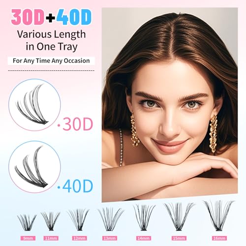 280 Pcs Lash Clusters Kit with Glue, Sealant & Tweezers for Natural Full Eyelash Extensions