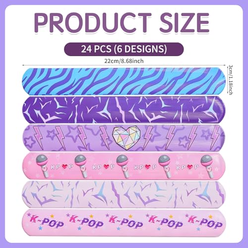 K-pop Style Slap Bracelets 24 Pack - Music Theme Snap Wristbands
