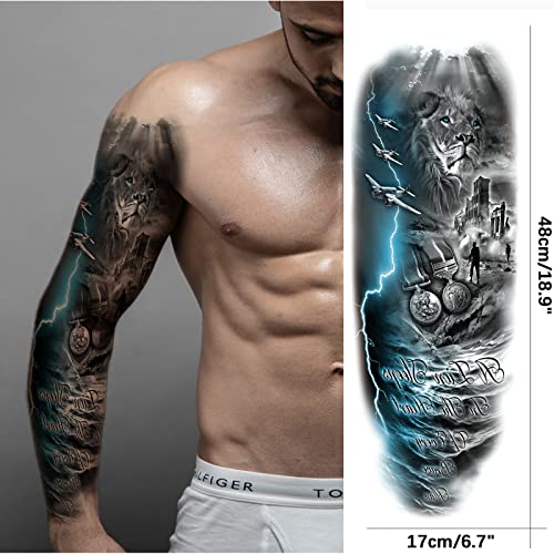 Lion Wolf Full Sleeve Temporary Tattoo, 4-Sheet Waterproof