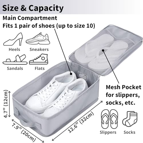Tianzong Travel Shoe Bag 2-Pack with Handle, Water-Resistant & Breathable, Fits 2 Pairs Grey
