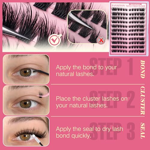 Cat Eye Eyelash Clusters Volume Spiky Manga Wispy Cluster Eyelash Extensions Fairy Lash Clusters 10-18mm DIY Individual Lash Extension Lightweight Lashes Clusters