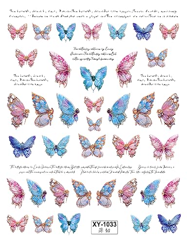 Butterfly Nail Art Stciekrs Decals 5D Self-Adhesive Pegatinas Uñas Nail Decals Pink Butterfly Nail Supplies for DIY Acrylic Nails for Women and Girls