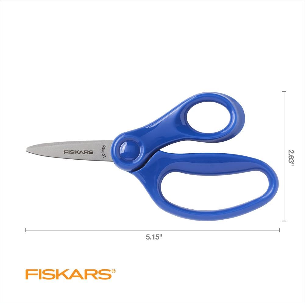 Fiskars 5" Pointed-Tip Scissors for Kids Ages 4-7 - Scissors for School or Crafting - Back to School Supplies - Blue