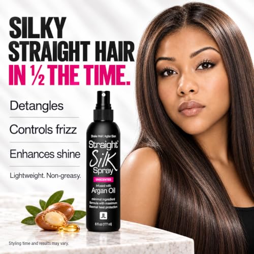 JuniorLabs 6oz Straight Silk Spray with Moroccan Argan Oil Heat Protectant & Detangler - Alcohol-Free, Up to 450°F