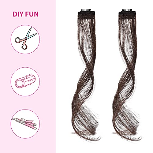 REECHO Long Side Air Bangs, Wavy Curly Clip in Bangs Front Side Bangs for Women Daily Use 2 PCS Set Long Temples-Dark Brown