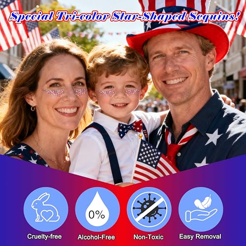 MEICOLY 50g Red White Blue Star Body Glitter - 4th of July