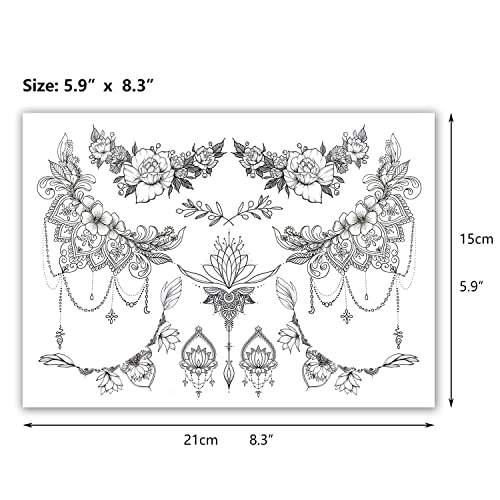 Waterproof Temporary Chest Tattoos for Women - 8 Sheets