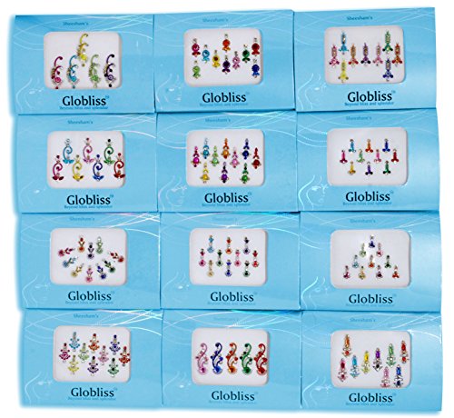Crystal Indian Bindis 4 Pack - Colorful Face Gems Sticker