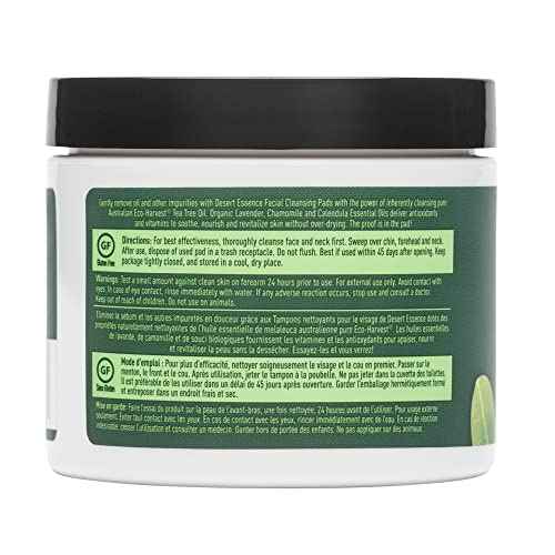 Desert Essence Natural Tea Tree Oil Facial Cleansing Pads - 50 Count - Pack of 3 - Face Cleanser - Soothes & Calms Skin - Makeup Remover Pads - Removes Oil & Dirt - Great for Travel - Essential Oils