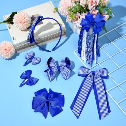 DEEKA 13-Piece Royal Blue Gingham Hair Accessories Set for Girls