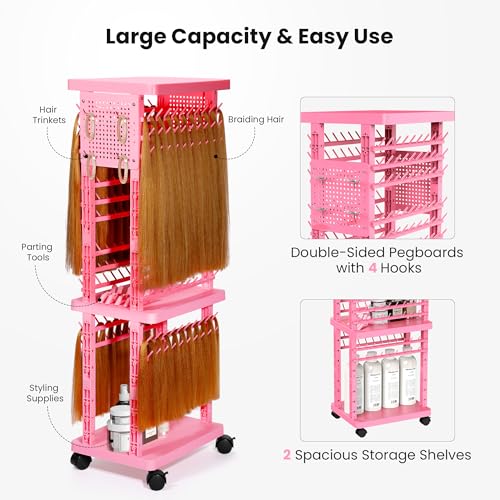220 Peg Braiding Hair Rack Double-Sided with Tools & Wheels