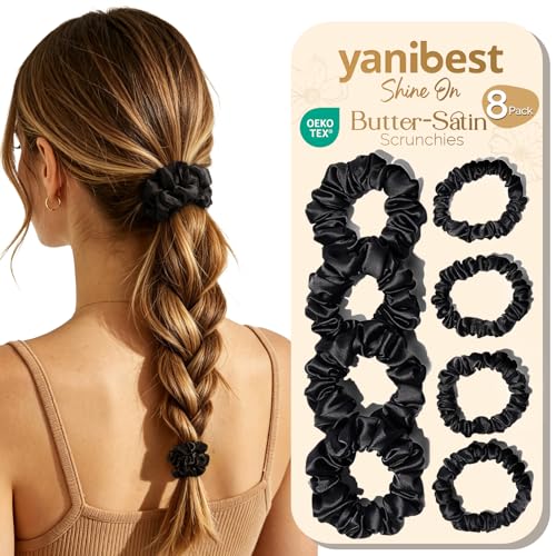 Satin Scrunchies 8 Pack, No Damage Hair Ties for Women