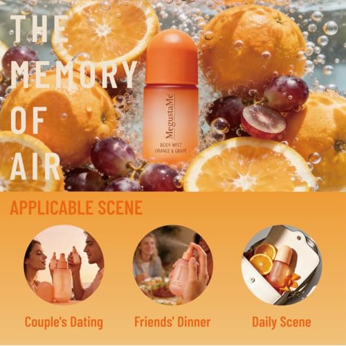 MegustaMe Orange & Grape Body Spray for Women, Vegan, Paraben-Free, 3.38 fl oz