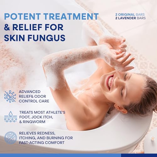 Hermon Antifungal Soap with Tea Tree Oil: Antifungal Treatment Bar Soothing Care & Relief of Itchy for Ringworm, Jock Itch, & Athlete's Foot - Body & Face Wash - Original & Lavender 4Pack