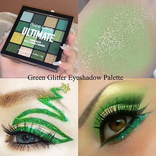 16-Color Green Eyeshadow Palette - Matte & Shimmer Makeup
