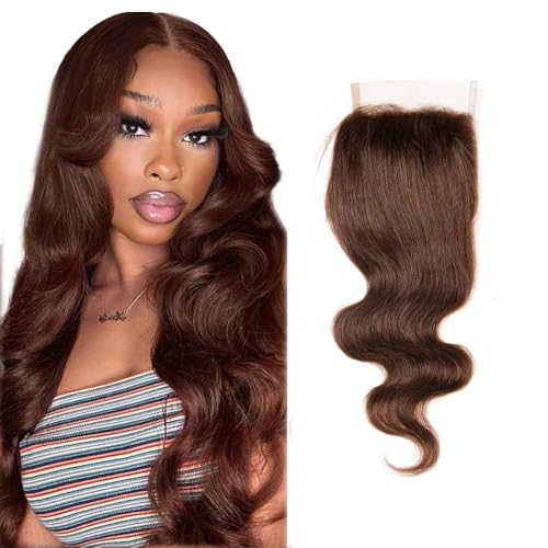 FuivJuix Brown Lace Closure 4x4 HD Transparent Lace 28 Inch Body Wave Human Hair