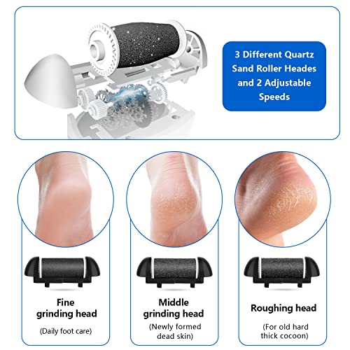Electric Foot Callus Remover Kit with Rechargeable Battery & 3 Roller Heads for Dead Skin Removal