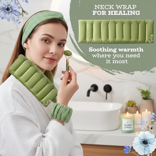 Self Care Gifts for Women, Spa Gift Baskets for Women with Neck Wrap, Spa Head Band & Bracelet, Face Roller, Gua Sha, Face Scrubbers, Aromatic Candle and Healing Stone Bracelet, Self Care Kit.