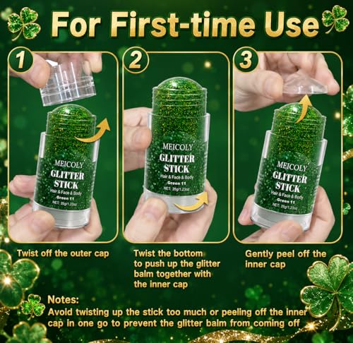Waterproof Holographic Green Glitter Stick for Face & Body