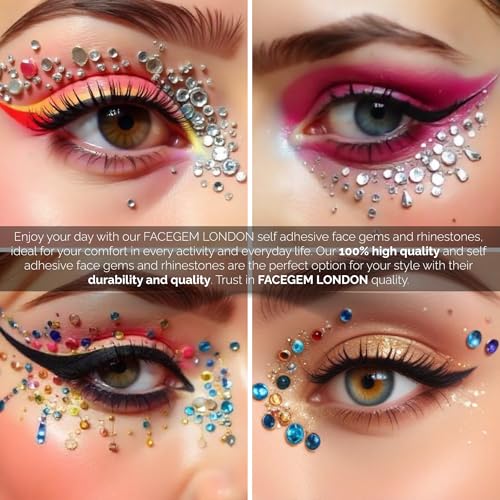 FACEGEM LONDON 15 Sheet Self-Adhesive Face Gems Rhinestones