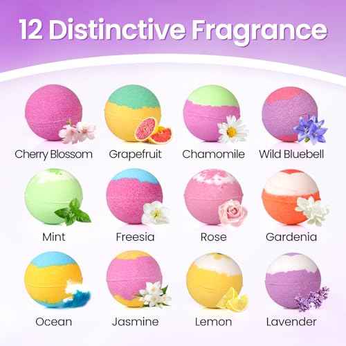 Christmas Bath Bombs, 12 Pack Handmade Bubble Shower Bombs Set, Shea Butter & Individually Wrapped, Present Idea for Her/Him, Wife, Mom Women