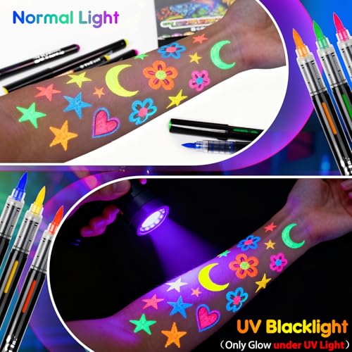 ThEast 16 Color UV Neon Face Paint Markers Glow in Dark Body Paint for Parties