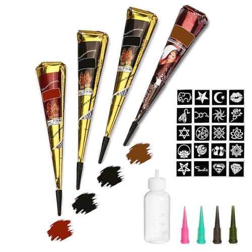 Tizoerly Temporary Tattoo Paste Cones Kit - 4 Colors, 20 Stencils
