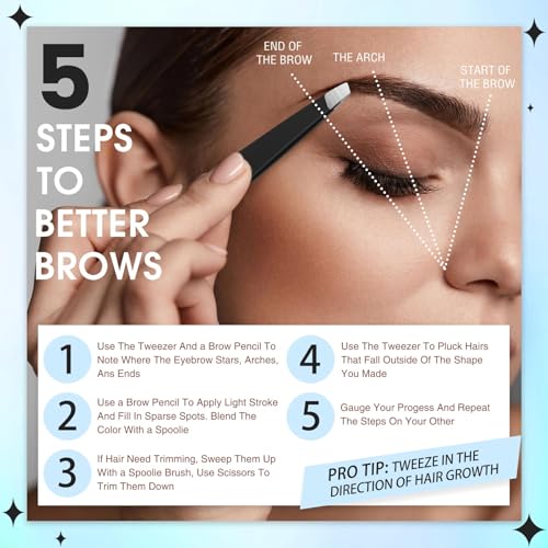Mudder 12-Piece Stainless Steel Slanted Eyebrow Tweezers Set
