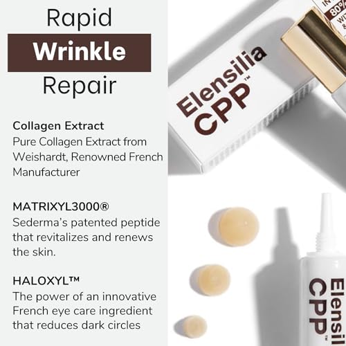 Elensilia 80% Collagen With Gold Peptides Eye Cream - Snail Secretion Filtrate + Matrixyl 3000 + Haloxyl For Wrinkles, Dark Circles, Moisturizer - Korean Skin Care, 0.7 fl.oz