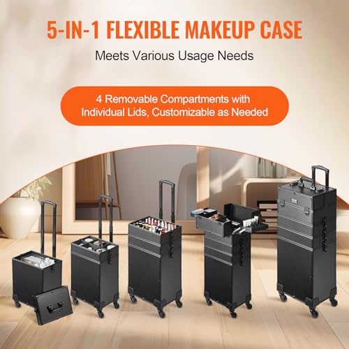 VEVOR 5-in-1 Professional Makeup Train Case Organizer for Women & Girls