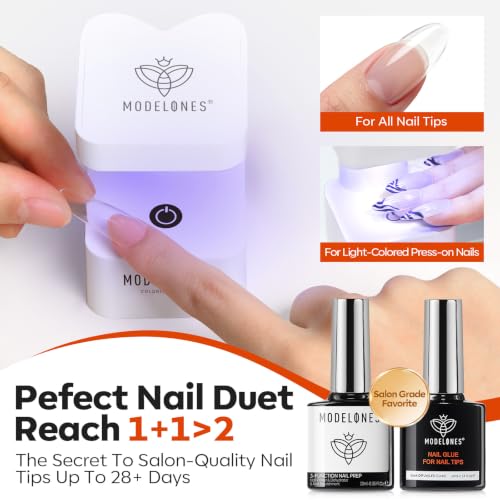 Modelones Nail Gel Glue & Dehydrator Primer Kit - Professional Nail Prep Set with UV Curing