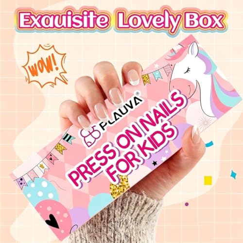 Plauva 26-Piece French Tip Press-On Nails for Kids & Teens
