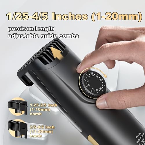 Beard Trimmer for men, Vacuum Mustache Trimmer with Type-C Charging, IPX7 Waterproof Electric Shaver Body Hair Trimmer for Men with LCD Display, Length Adjustable Blade Wheel (1/25"-4/5") (Black)