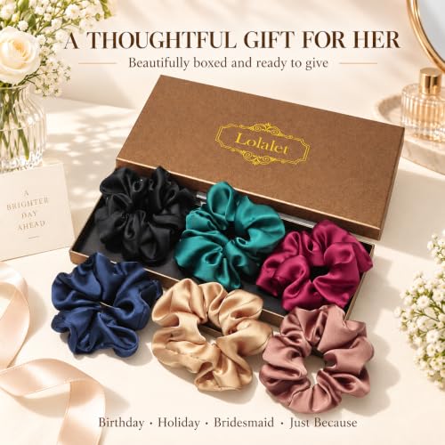 Lolalet Satin Hair Scrunchies 6-Pack Multicolor Big Ponytail Holders for Women Girls