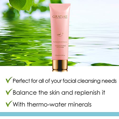 Gratiae Organics Purifying Exfoliating Facial Cleanser, exfoliating face scrub & face wash with witch hazel, jojoba oil, hydrating, non-drying skin care, 4.05Fl
