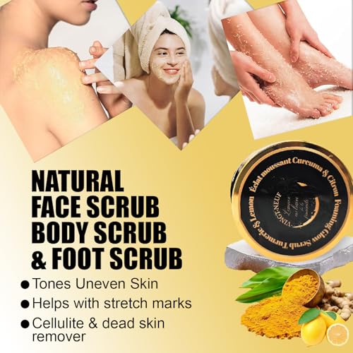 Foaming Body Scrub Turmeric & Lemon | Natural Exfoliating Body Scrub for All Skin Types| Brightening Body Scrub, Hydrating Turmeric Scrub for Dark Spots, Smooth Skin (280g)