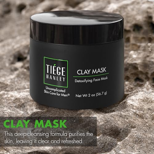 Tiege Hanley Detoxifying Facial Clay Mask for Men, Deep Pore Cleansing Charcoal Face Mask With Natural Kaolin Clay and Aloe, Absorbs Oil & Reduces Appearance of Pores, Men¡¯s Skin Care, 2 Oz, 2 Pack