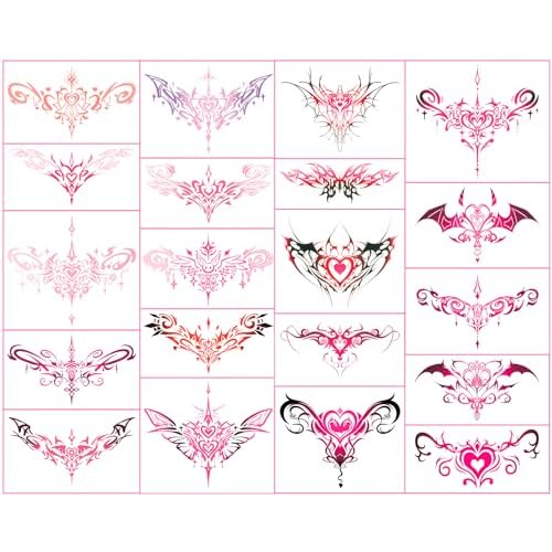 Sexy Navel Temporary Tattoos 20 Sheets Large Black Red Lace Abdomen Waist Waterproof Tattoo Stickers for Women Girl Fake Body Tattoos (Waist and abdomen)