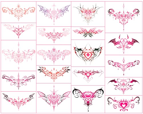 Sexy Navel Temporary Tattoos 20 Sheets Black Red Lace