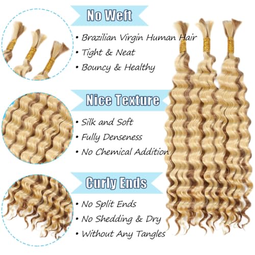 Fridnae Deep Wave Human Hair Braiding Bundles for Boho & Ombre Styles 20 Inch