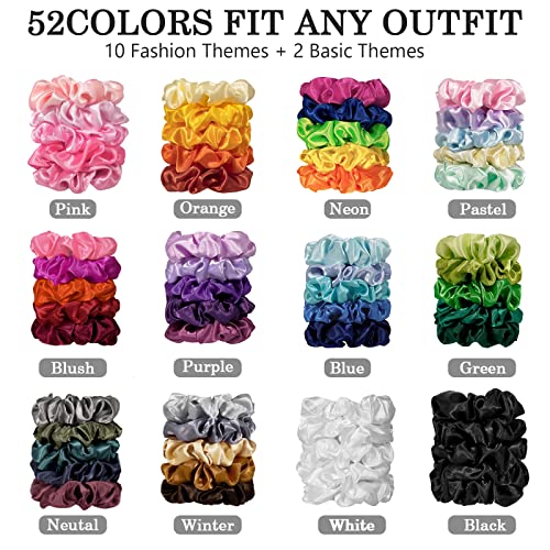 ADRIONE Satin Scrunchies 60 Pack - Silk Hair Ties for Women